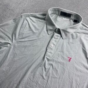 G/FORE Mens Golf Polo Shirt Short Sleeve Green White Pattern Pink Logo Large